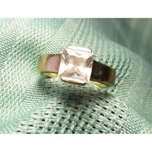 Vintage 10K Yellow Gold Ring w/ Princess Cut Clear Stone – Signed RC Size 4